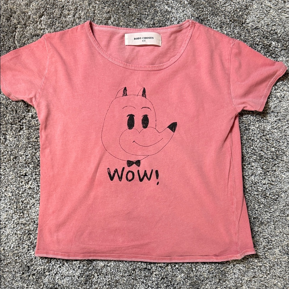 Bobo Choses Girl’s Pink 'WOW' Graphic Short Sleeve Tee -Kid’s size 4-5